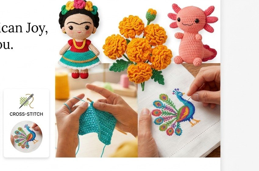 Artisanal crochet creations by Krochet including dolls, flowers, and embroidery